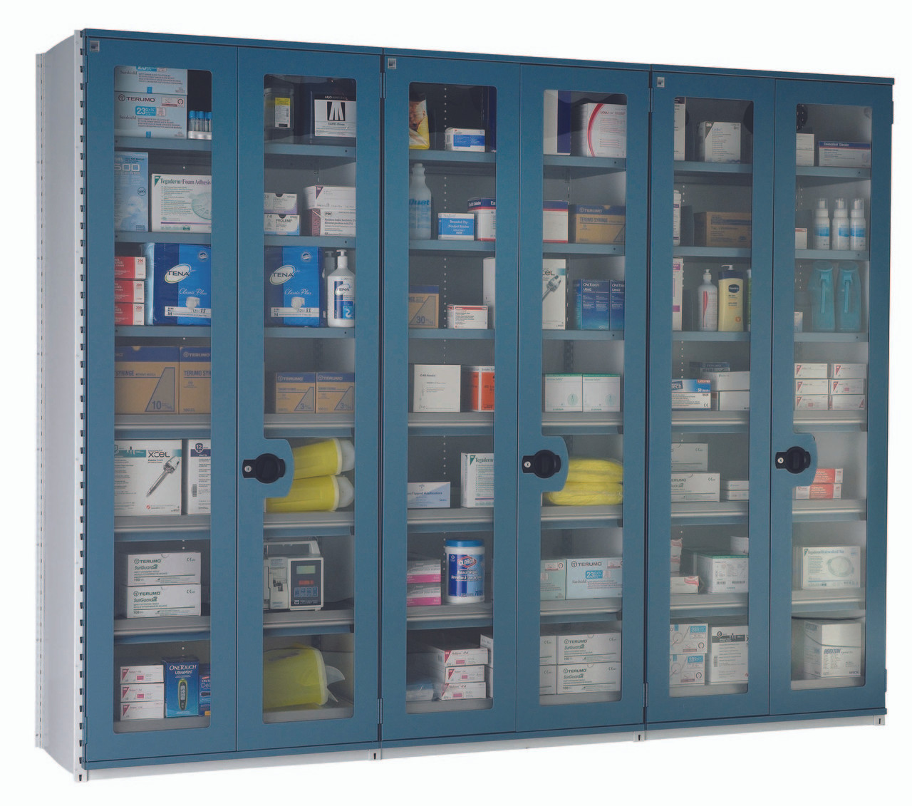 DISCONTINUED Metal Storage System, Clear Front Doors, Painted Gray, 48Wx  24Dx 72H, 4 Shelves, LB-CAB48-4CLR - Cleanroom World