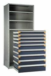 Drawers in Shelving installed in assembled shelving unit