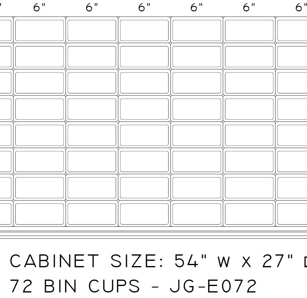 72 Bin Cup Set for 54" x 27" x 3" Face Drawer with 2" inside height (E072)