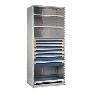 Drawers-in-Shelving Unit, 7 Drawers & 1 Roll-Out Shelf, 48" x 24" x 87" (4810)