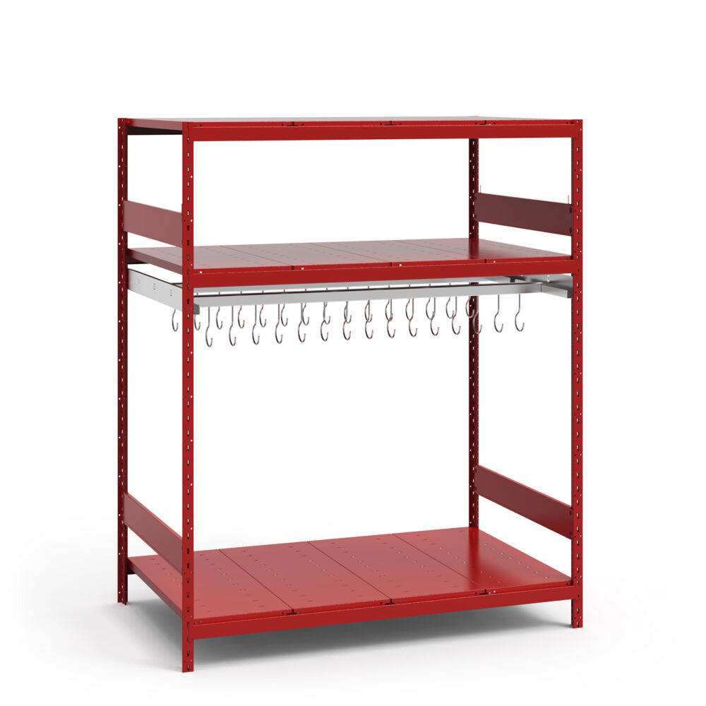 Single Level Hook Rack, 60" x 36" x 75" high, Double Hang Rail & 3 Deck Levels (1406) - Image 4
