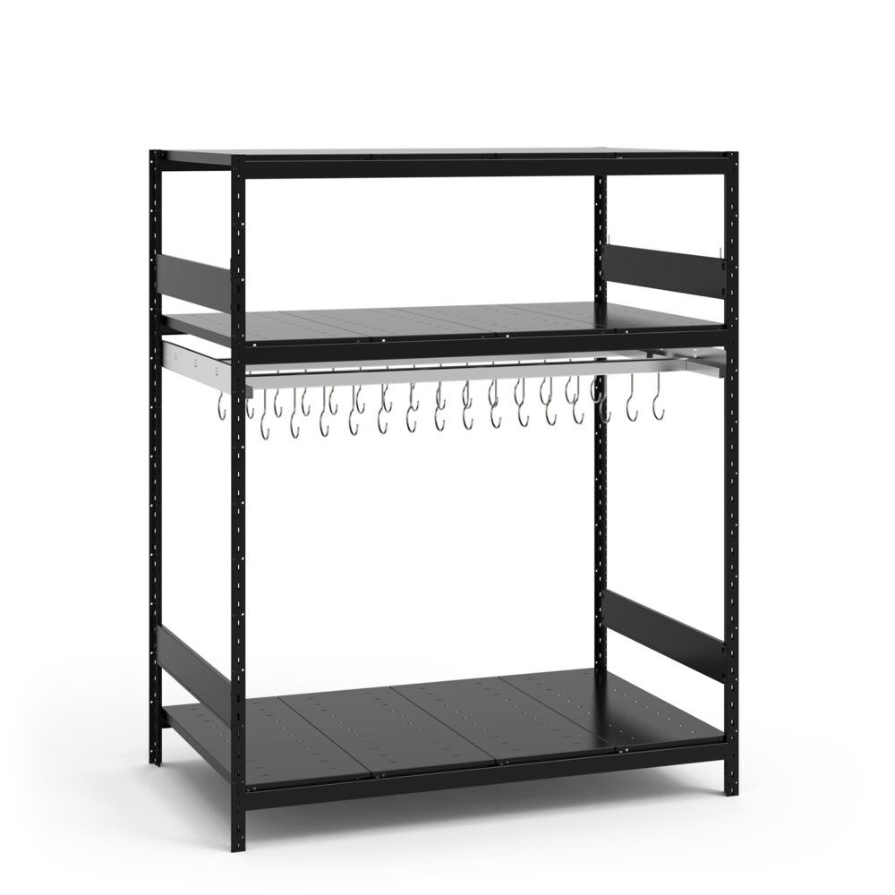 Single Level Hook Rack, 60" x 36" x 75" high, Double Hang Rail & 3 Deck Levels (1406) - Image 6