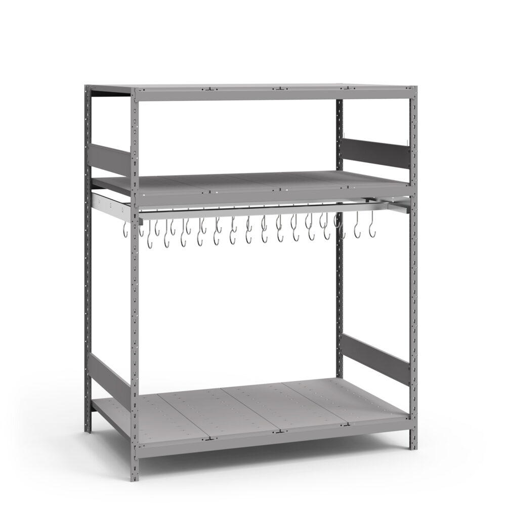 Single Level Hook Rack, 60" x 36" x 75" high, Double Hang Rail & 3 Deck Levels (1406) - Image 5