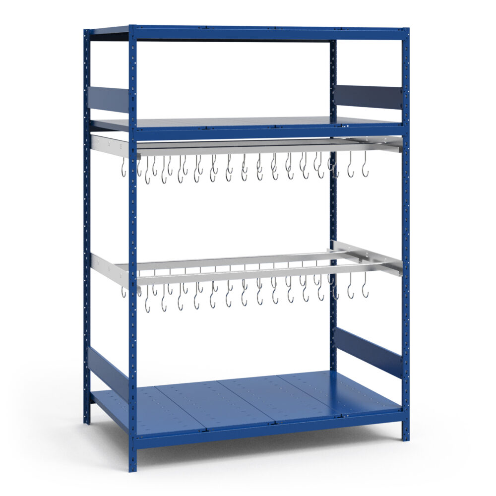 Double Level Hook Rack, 60" x 36" x 75" high, Double Hang Rails & 3 Deck Levels (3406) - Image 5