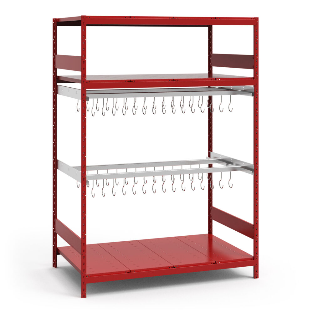 Double Level Hook Rack, 60" x 36" x 75" high, Double Hang Rails & 3 Deck Levels (3406) - Image 4