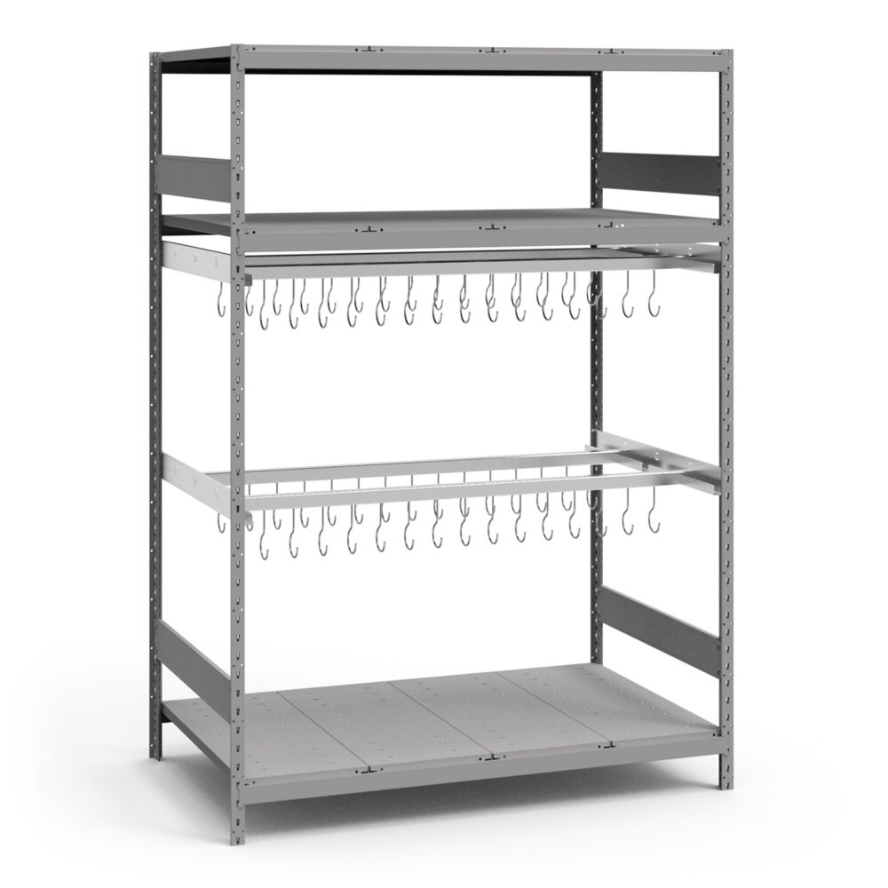 Double Level Hook Rack, 60" x 36" x 75" high, Double Hang Rails & 3 Deck Levels (3406) - Image 6